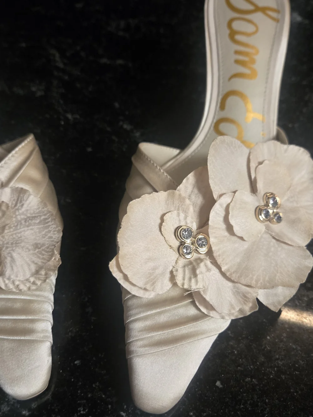 Sam Edelman Women's Satin Floral Slide Sandals in Ivory - Picture 2 of 6